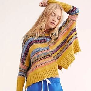 Free People Boho Fair Isle All the Pattern Mock Neck Pullover Sweater XS